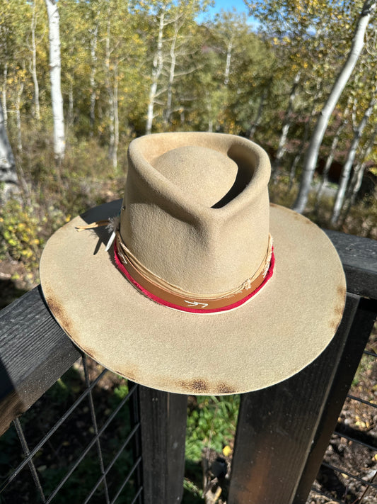 Distressed Tan Rabbit Fur Felt Fedora